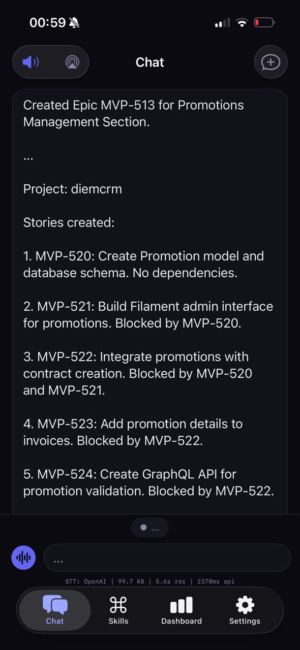 Chat result — Epic created with stories
