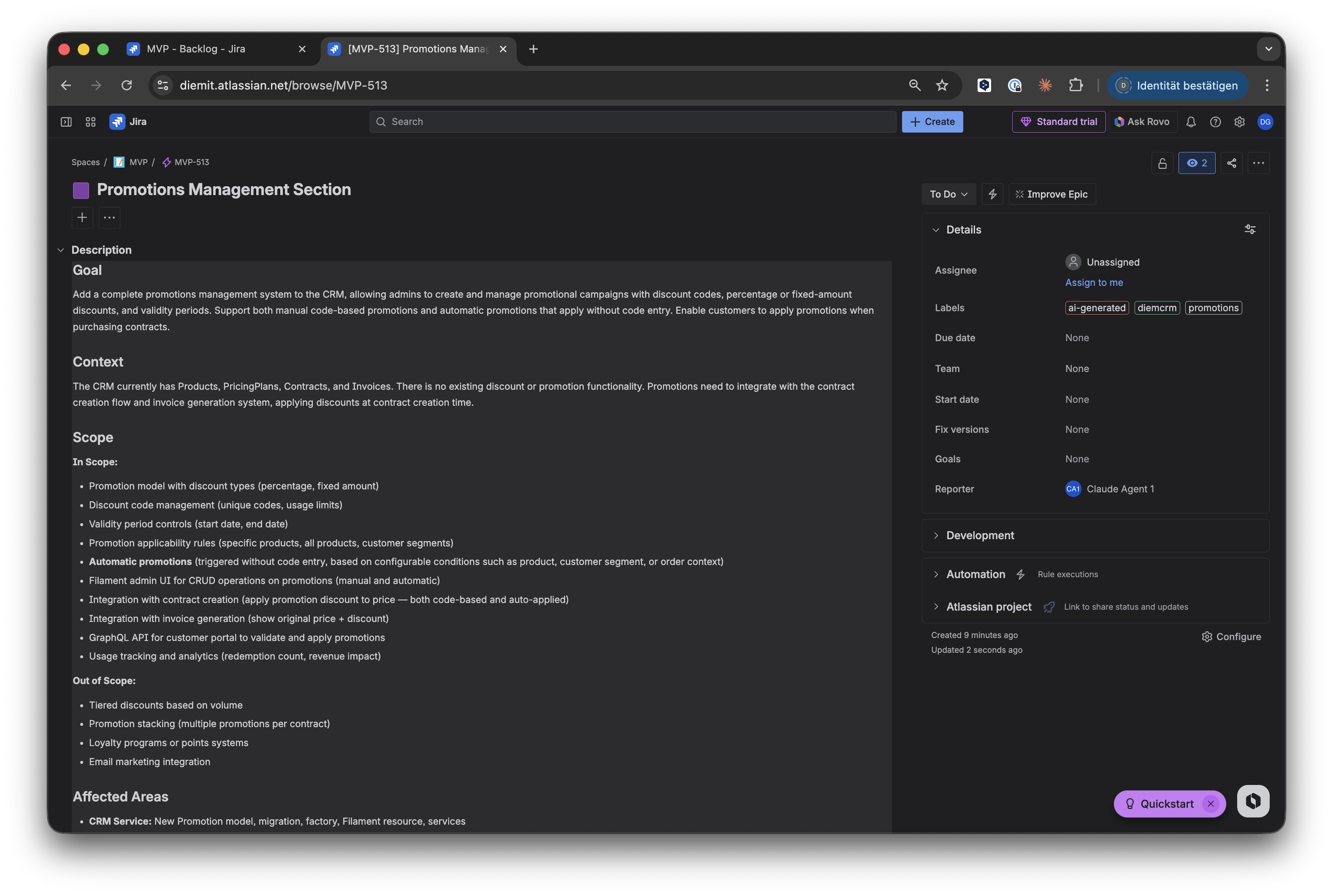 AI-generated Epic description in Jira